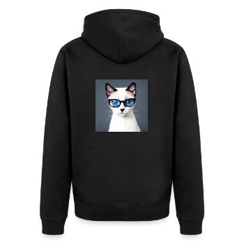 Cute cat Zoe with glasses - Unisex Premium Organic Zip Hoodie - black - Back - Nico (187cm)
