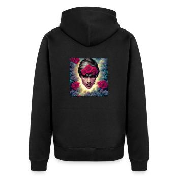 Frauenkopf mit Rosen - Unisex Premium Bio Zip Hoodie - Schwarz - Hinten - Nico (187cm)
