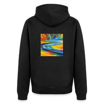 Neoimpressionistische Straße - Unisex Premium Bio Zip Hoodie - Schwarz - Hinten - Nico (187cm)