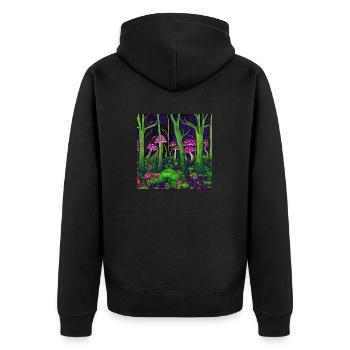 Zauberpilze im Wald - Unisex Premium Bio Zip Hoodie - Schwarz - Hinten - Nico (187cm)