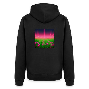 Glowing pink flowers - Unisex Premium Organic Zip Hoodie - black - Back - Nico (187cm)