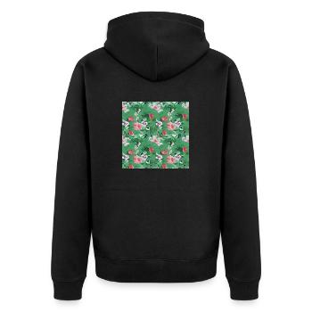 Grünes Blumenmuster - Unisex Premium Bio Zip Hoodie - Schwarz - Hinten - Nico (187cm)