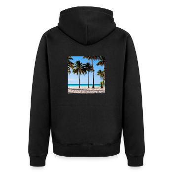 Plage ensoleillée au milieu des palmiers - Veste à capuche bio Premium Unisexe - noir - Dos - Nico (187cm)