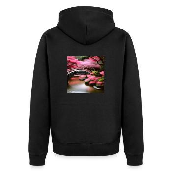 Japanischer Garten mit rosa Bäumen - Unisex Premium Bio Zip Hoodie - Schwarz - Hinten - Nico (187cm)