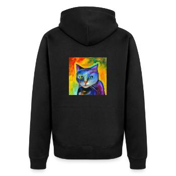 Fantasieporträt einer Katze - Unisex Premium Bio Zip Hoodie - Schwarz - Hinten - Nico (187cm)