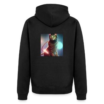 The Universe Cat - Unisex Premium Organic Zip Hoodie - black - Back - Nico (187cm)