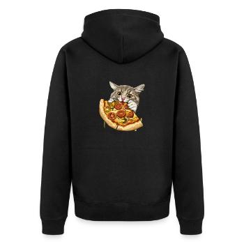 Fluffy Cat Pizza Fast Food Food - Unisex Premium Organic Zip Hoodie - black - Back - Nico (187cm)