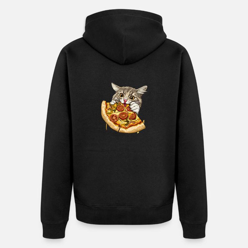 Fluffy Cat Pizza Restauration rapide - Veste à capuche bio Premium Unisexe - noir