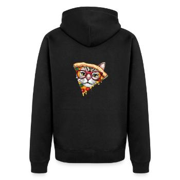 Fluffy Pizza Cat - Unisex Premium Organic Zip Hoodie - black - Back - Nico (187cm)