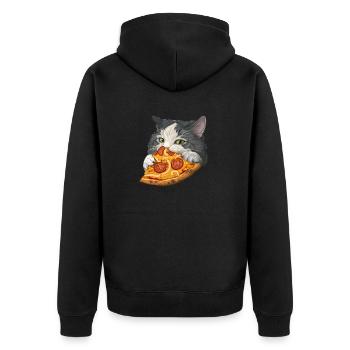 Fluffy Cat Pizza Fast Food Food - Unisex Premium Organic Zip Hoodie - black - Back - Nico (187cm)