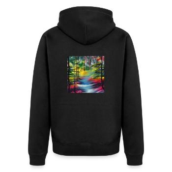 Aquarell Fluss im Wald - Unisex Premium Bio Zip Hoodie - Schwarz - Hinten - Nico (187cm)