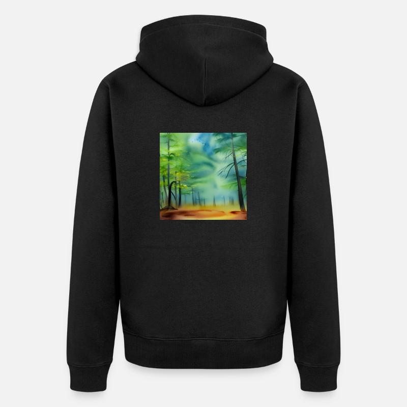 Forêt d’aquarelle brumeuse - Veste à capuche bio Premium Unisexe - noir