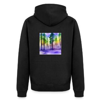 Abend im Aquarellwald - Unisex Premium Bio Zip Hoodie - Schwarz - Hinten - Nico (187cm)
