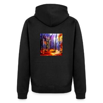 Magischer Aquarell-Naturwald - Unisex Premium Bio Zip Hoodie - Schwarz - Hinten - Nico (187cm)