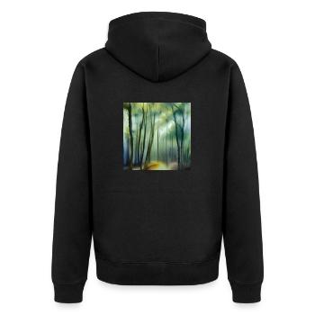 Nebel im Aquarellwald - Unisex Premium Bio Zip Hoodie - Schwarz - Hinten - Nico (187cm)