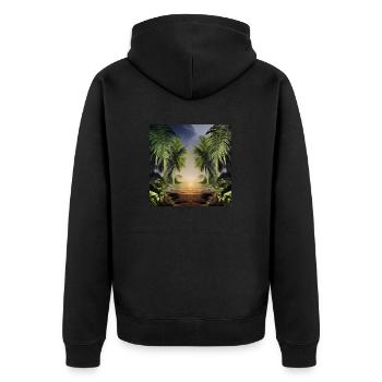Dschungel-Kunstwerke - Unisex Premium Bio Zip Hoodie - Schwarz - Hinten - Nico (187cm)