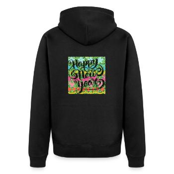 Frohes neues Jahr! - Unisex Premium Bio Zip Hoodie - Schwarz - Hinten - Nico (187cm)