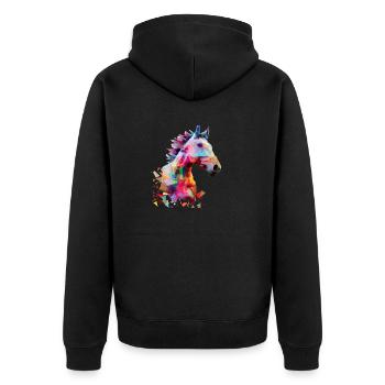 Bunter Abstrakter Geometrisches Pferd - Unisex Premium Bio Zip Hoodie - Schwarz - Hinten - Nico (187cm)