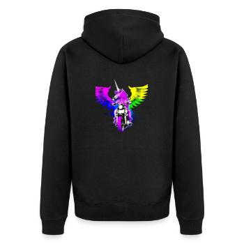 Motorrad fahrendes Einhorn Unicorn Motorbike Moped - Unisex Premium Bio Zip Hoodie - Schwarz - Hinten - Nico (187cm)
