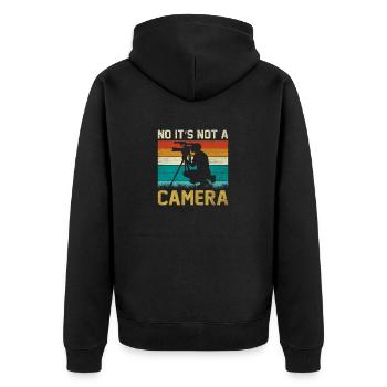 No it´s not a Camera - Unisex Premium Bio Zip Hoodie - Schwarz - Hinten - Nico (187cm)