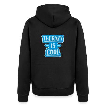 therapy is cool Quote - Unisex Premium Organic Zip Hoodie - black - Back - Nico (187cm)