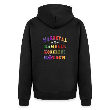 Karneval Kamelle Konfetti Kölsch - Unisex Premium Bio Zip Hoodie - Schwarz - Hinten - Nico (187cm)