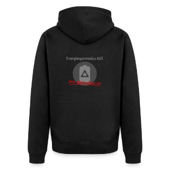 Energiesparmodus aus - jetzt gehts wieder los 2023 - Unisex Premium Bio Zip Hoodie - Schwarz - Hinten - Nico (187cm)