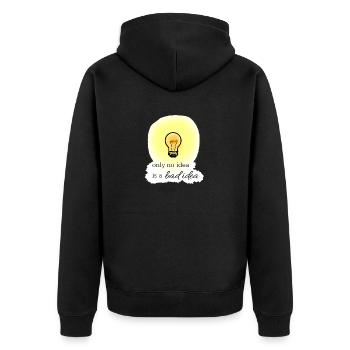 only no idea is a bad idea - Unisex Premium Bio Zip Hoodie - Schwarz - Hinten - Nico (187cm)