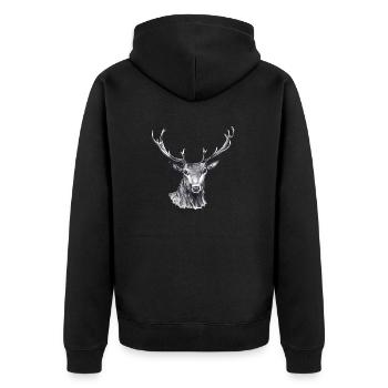 Hirsch - Unisex Premium Bio Zip Hoodie - Schwarz - Hinten - Nico (187cm)