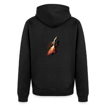 Retro Rakete - Unisex Premium Bio Zip Hoodie - Schwarz - Hinten - Nico (187cm)