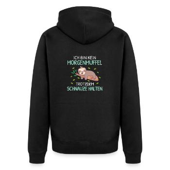 kein Morgenmuffel Schnauze Schlaf T-shirt humor - Unisex Premium Bio Zip Hoodie - Schwarz - Hinten - Nico (187cm)