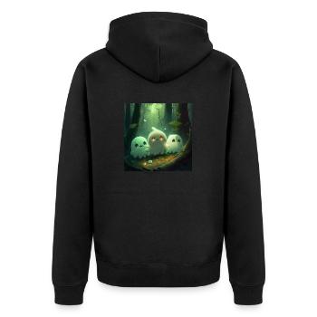 Niedliche Geister im Wald - Unisex Premium Bio Zip Hoodie - Schwarz - Hinten - Nico (187cm)