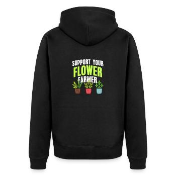 Support Your Flower Farmer Cool Retro Farming - Unisex Premium Bio Zip Hoodie - Schwarz - Hinten - Nico (187cm)