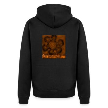 SONNE AUF ORANGEFARBENEN PYRAMIDEN - Unisex Premium Bio Zip Hoodie - Schwarz - Hinten - Nico (187cm)