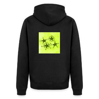4 STERNE LÄCHELN GELB - Unisex Premium Bio Zip Hoodie - Schwarz - Hinten - Nico (187cm)