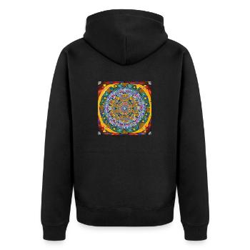 Mandala Sonne - Unisex Premium Bio Zip Hoodie - Schwarz - Hinten - Nico (187cm)