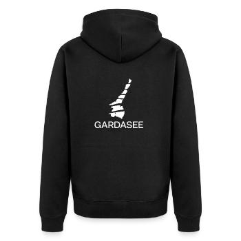 Lake Garda logo white - Unisex Premium Organic Zip Hoodie - black - Back - Nico (187cm)