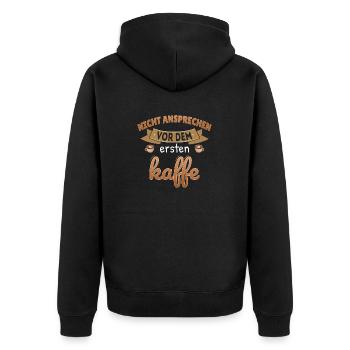 Nicht Ansprechen vor Kaffee Morgenmuffel Spruch - Unisex Premium Bio Zip Hoodie - Schwarz - Hinten - Nico (187cm)