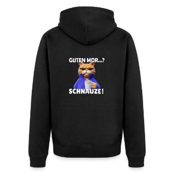Guten Morgen? Schnauze Morgenmuffel Katze T-shirt - Unisex Premium Bio Zip Hoodie - Schwarz - Hinten - Nico (187cm)