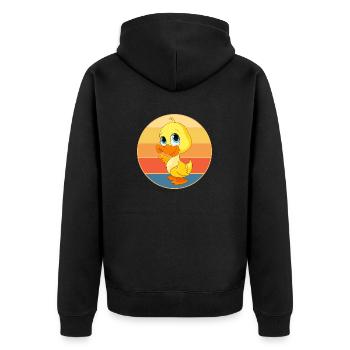 Niedliche Ente Vintage Retro Sonnenuntergang Tierliebhaber Design - Unisex Premium Bio Zip Hoodie - Schwarz - Hinten - Nico (187cm)