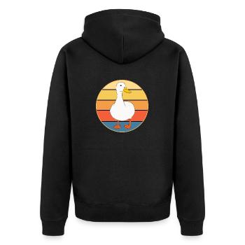 Niedliche Ente Vintage Retro Sonnenuntergang Tierliebhaber Design - Unisex Premium Bio Zip Hoodie - Schwarz - Hinten - Nico (187cm)