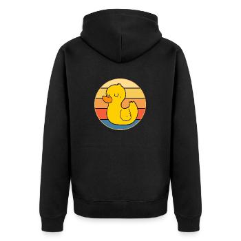 Niedliche Ente Vintage Retro Sonnenuntergang Tierliebhaber Design - Unisex Premium Bio Zip Hoodie - Schwarz - Hinten - Nico (187cm)