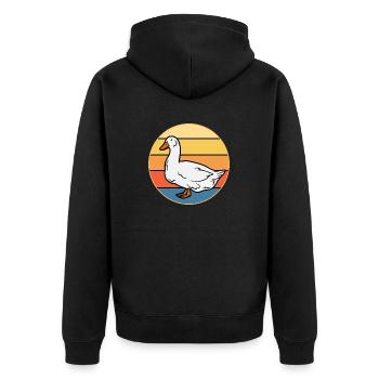 Niedliche Ente Vintage Retro Sonnenuntergang Tierliebhaber Design - Unisex Premium Bio Zip Hoodie - Schwarz - Hinten - Nico (187cm)