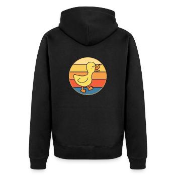Niedliche Ente Vintage Retro Sonnenuntergang Tierliebhaber Design - Unisex Premium Bio Zip Hoodie - Schwarz - Hinten - Nico (187cm)