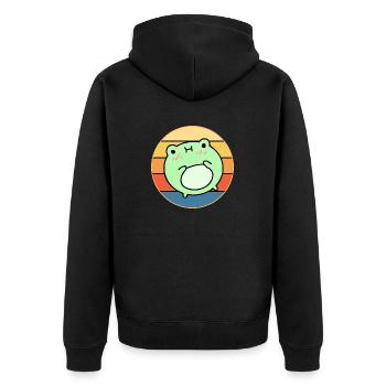 Süßer Frosch Vintage Retro Sonnenuntergang Tierliebhaber - Unisex Premium Bio Zip Hoodie - Schwarz - Hinten - Nico (187cm)