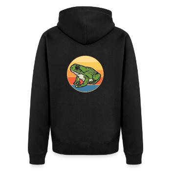 Niedlicher Frosch Vintage Retro Sonnenuntergang Tierliebhaber - Unisex Premium Bio Zip Hoodie - Schwarz - Hinten - Nico (187cm)