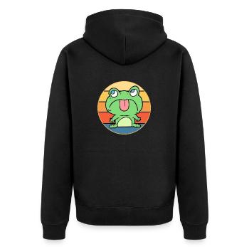 Niedlicher Frosch Vintage Retro Sonnenuntergang Tierliebhaber - Unisex Premium Bio Zip Hoodie - Schwarz - Hinten - Nico (187cm)
