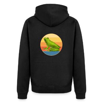 Niedlicher Frosch Vintage Retro Sonnenuntergang Tierliebhaber - Unisex Premium Bio Zip Hoodie - Schwarz - Hinten - Nico (187cm)