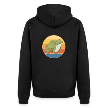 Niedlicher Frosch Vintage Retro Sonnenuntergang Tierliebhaber - Unisex Premium Bio Zip Hoodie - Schwarz - Hinten - Nico (187cm)