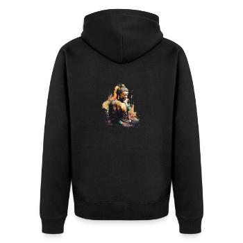 Buddha - Unisex Premium Bio Zip Hoodie - Schwarz - Hinten - Nico (187cm)